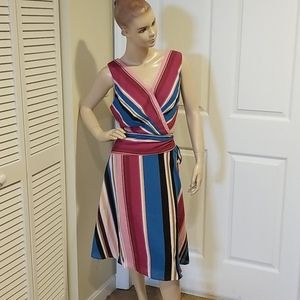 Roz & Ali Striped Woven Faux Wrap Dress New 8 10
